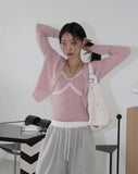 [Wool 10/SET] Hea Lace V-neck Ribbed Sleeveless Knit Cardigan Set