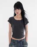 Terra ribbed henley-neck crop T-shirt