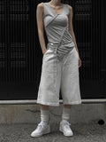 Diagonal Strap Shirring Sleeveless