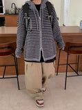 Chointeu Two-Way Striped Knit Hood Zip-Up