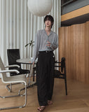 Summer double pleated wide slacks