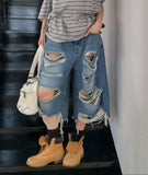 Chif Vintage Damage Bermuda Denim Pants