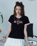BUTTON CROP Ringer Tee