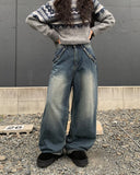 Lensi Back Pocket Wide Washing Long Denim Pants