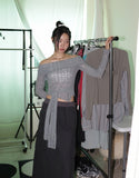 Noten Punching Tie Strap Off-Shoulder Knit