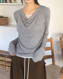 Hitol Lace Fake Layered Shirring Drape T-shirt