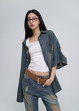 Sia damage washed denim short-sleeved shirt