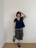 Cheatero Denim Layered Short Sleeve Blouse