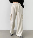 Corduroy fleece brushed golden two-way pocket long wide jogger warm pants