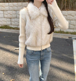 Detachable Sleeve Fur Vest Knit Jacket