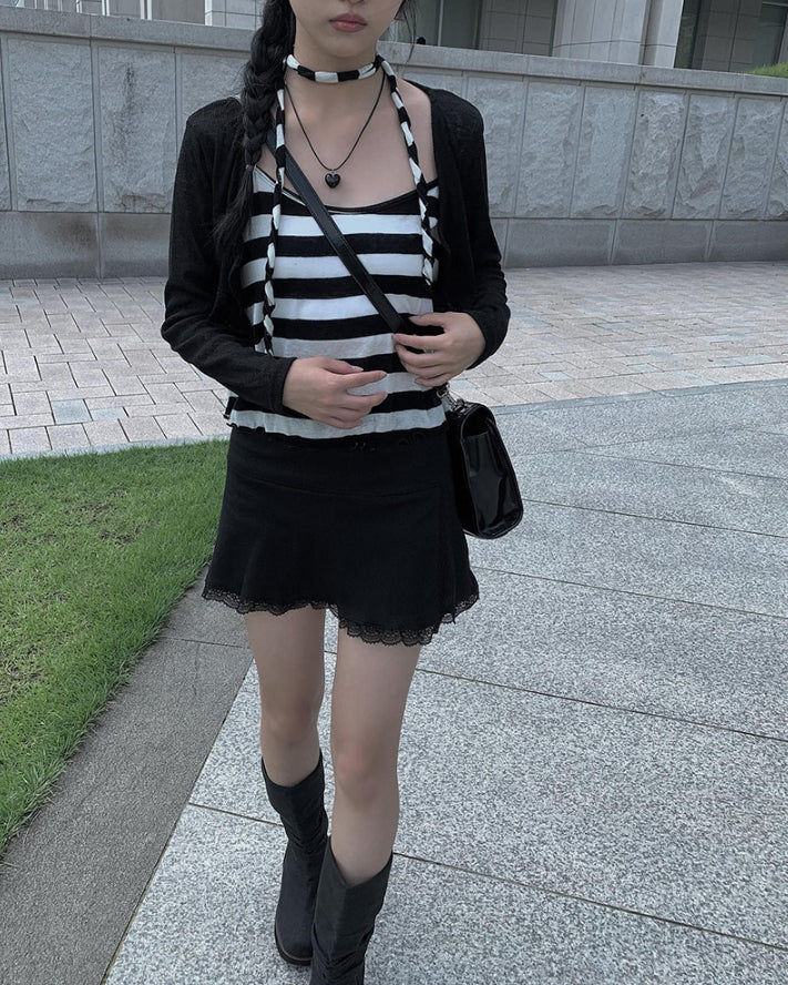 【Anyone more】Caco Lace Span Mini Skirt Anyone more (エニワンモア) - カコレーススパンミニキュロット