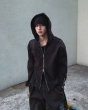 Brock Shoulder Rivet Ribbed Hoodie Zip-Up