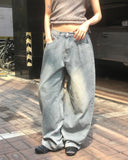 Minta Washing Side Pin Tuck Wide Denim Pants