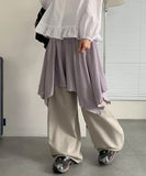 Lunans Stripe Unbalance Shirring Banding Skirt