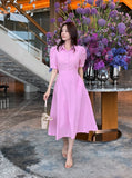 Bellian Shirt Puff Flare Long One Piece