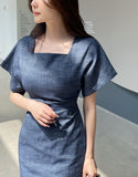 Even Square Neck Shirring Long One Piece