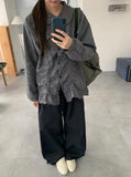 Chapney Check Shirring Round Collar Frill Shirt