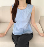 Back Open Rustling Ribbon Sleeveless Blouse