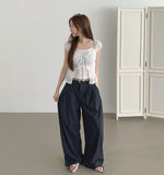 Summer Cooling Cool Pintuck Wide Banding Slacks Pants