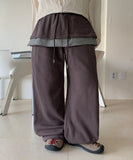 Pretz Banding String Check Frill Layered Skirt Pants