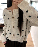 Jupi Dot Round Neck Long Sleeve Knit Cardigan