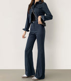 Raw Pocket Two Piece Set-Up Crop Shirt Bootcut Pants Set