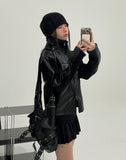 [LANARCH] Amber Leather Pocket Neck Zip-Up