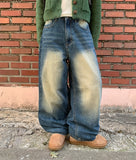 Sancony washing wide brushed denim pants