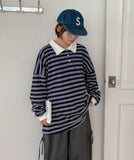 [Unisex] Melandy Stripe Collar Long Sleeve Tee