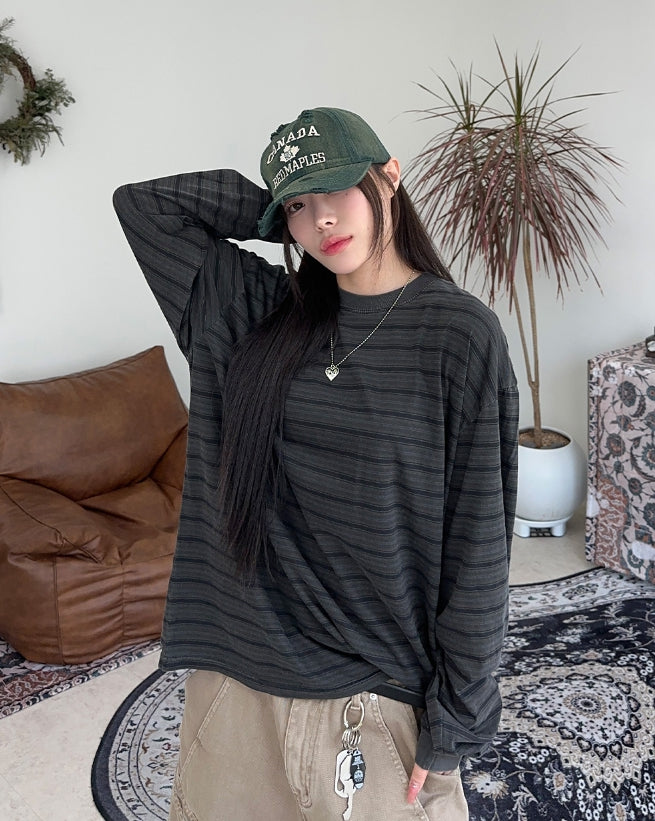 【SATIIIZ】Kand Pigment Stripe T-shirt SATIIIZ (サティーズ) - カンドピグメントボーダーTシャツ