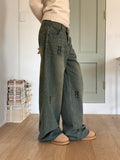 Fail Hip Lettering Washing Denim Long Wide Pants