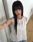 Hiber Back Slit Ribbon Strap Sleeveless Blouse