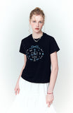 Circle Kitty Embroidered Crop Short Sleeve Tee