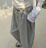 Stripe Loose Fit Folding Wide Banding Seersucker Pants