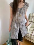 Use Check Puff Shirring Layered One Piece