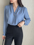 Mauve V-neck shirring blouse