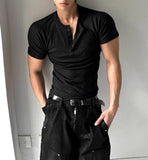 Muscle Fit Henley Neck Short Sleeve Knit