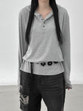 Button loose fit hooded long sleeve
