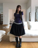 Huring Double Button Balloon Midi Skirt