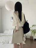 Killan Punched Button Knit Crop Long Sleeve Hood Cardigan