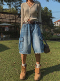 Ain Cutting Cargo Bermuda Denim Pants