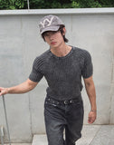 Washed Rib Muscle Fit Short Sleeve Knit