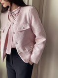 Schuet Round No-Collar Pearl Tweed Jacket