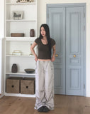 QYA Glossy Shirring Parachute Cut Wide Pants