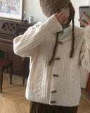 Hinmo Cable Duffle Button Hood Knit Cardigan