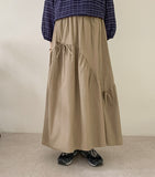 Myundeu Shirring Ribbon Banding Long Skirt