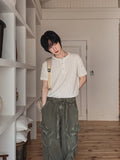 Koiz henley neck wrinkle short sleeve t-shirt