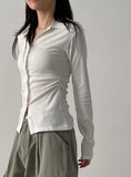 Shirring Collar Slim T-shirt
