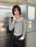 Chaerin Deep U-Neck Two-Way Layered T-Shirt