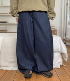 Meniden Button Stripe Wide Denim Pants